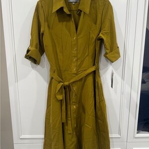 Sharagano Spanish Olive Green A-Line Dress with Notched Collar